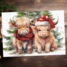 Festive Highland Cow Boskap God jul