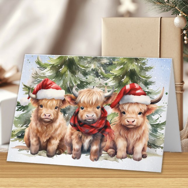 Festive Highland Cow Farm Animal God jul Helgkort (Skapare uppladdad)