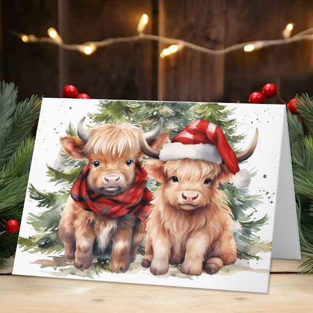 Festive Highland Cow Farm Animal God jul Helgkort (Skapare uppladdad)