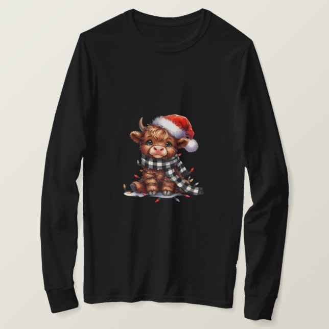 Festive Highland Cow Illustration T Shirt (Design framsida)