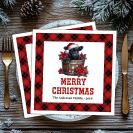 Festive highland cow red black tartan napkins pappersservett