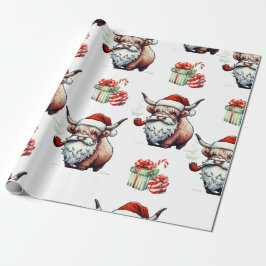 Festive Highland Cow Santa jul Presentpapper