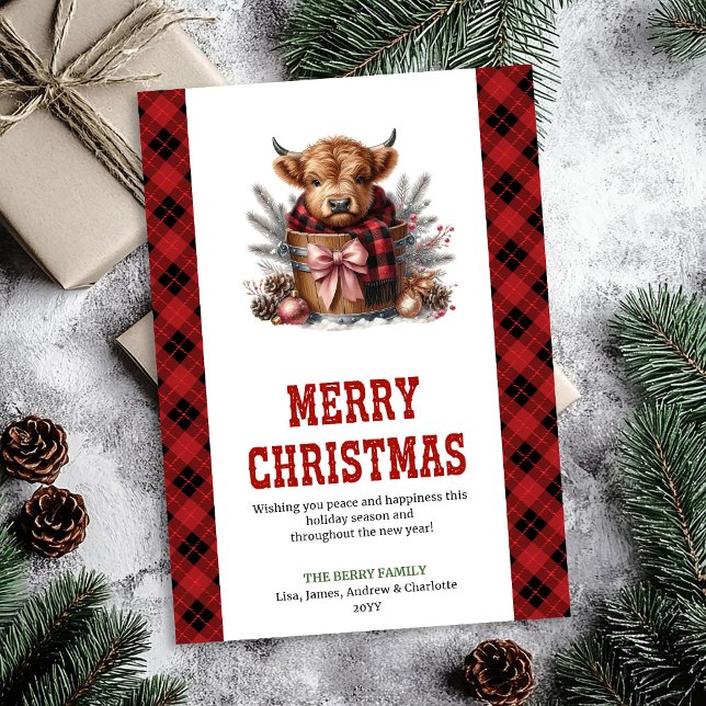 Festive highland cow watercolor greeting card julkort (Festive highland cow watercolor greeting card)