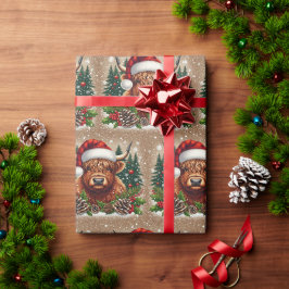 Festive Highland Cow Wearing Santa Hat Presentpapper
