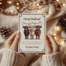 Festive Highland Cows Rustic Western jul Julkort