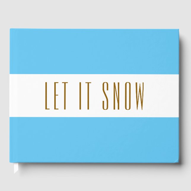 Festive Himlar Blue White Rand LÅT DET SNÖA Text Gästböcker (Framsida)