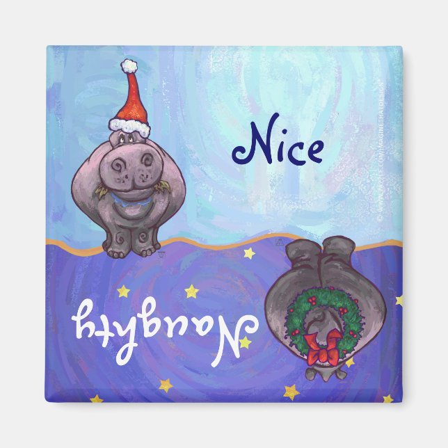 Festive Hippo Naughy Nice Dishwasher Magnets Magnet (Framsidan)