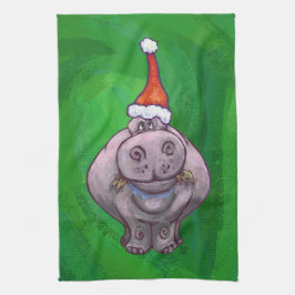 Festive Hippo på Grönt Kökshandduk