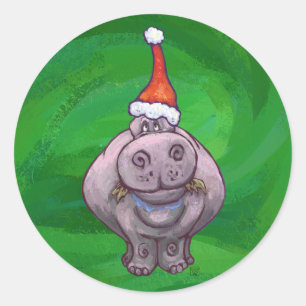 Festive Hippo på Grönt Runt Klistermärke