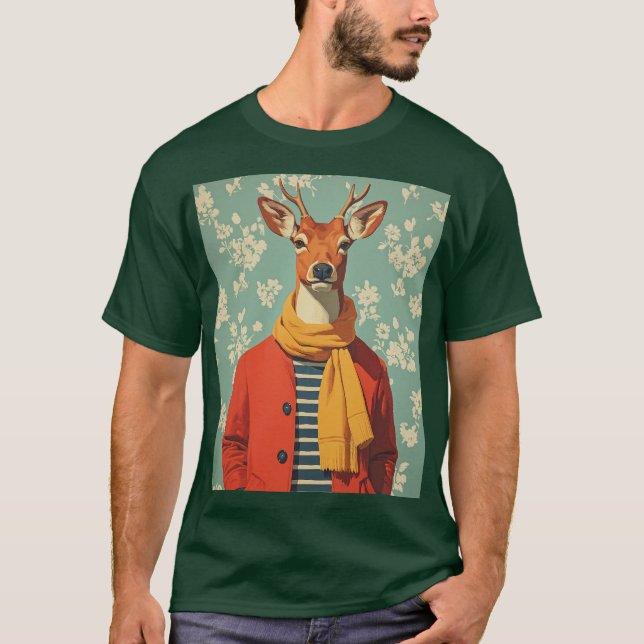 Festive Hjort i Winter Stil T Shirt (Framsida)