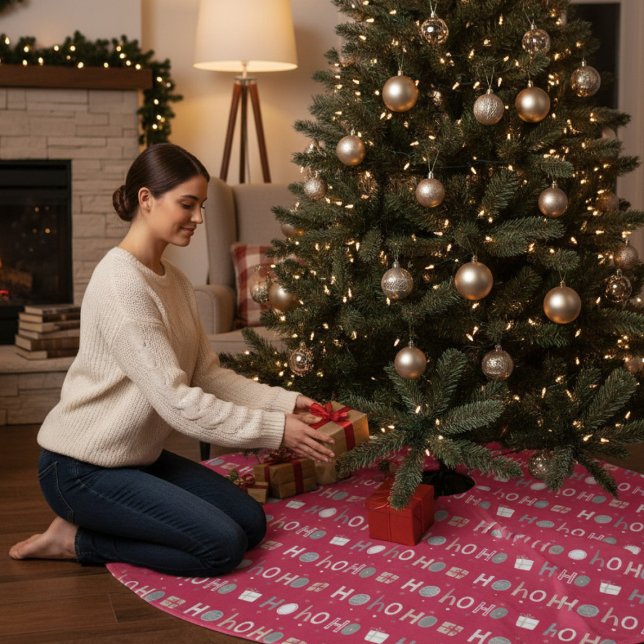Festive Ho Ho Ho Chic jul-Helgdag Julgransmatta Borstad Polyester (Skapare uppladdad)