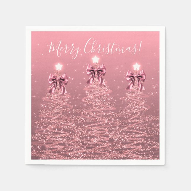 Festive Holiday Blush Pink  Christmas Trees Bows Pappersservett (Framsidan)