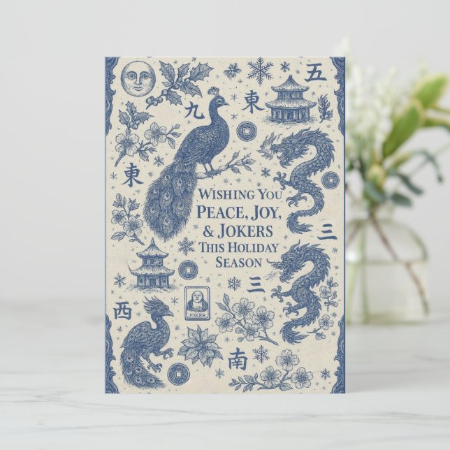 Festive Holiday Card - Mahjong Toile Julkort (Stående Fram)