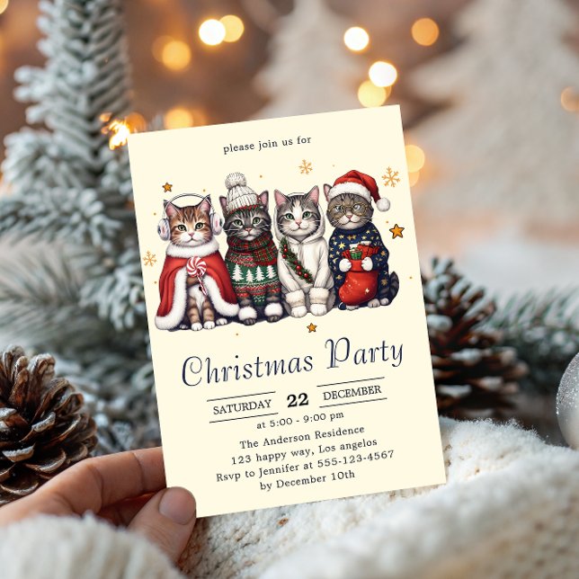  Festive Holiday Cat | Cute Christmas Cats Party   Inbjudningar (Skapare uppladdad)
