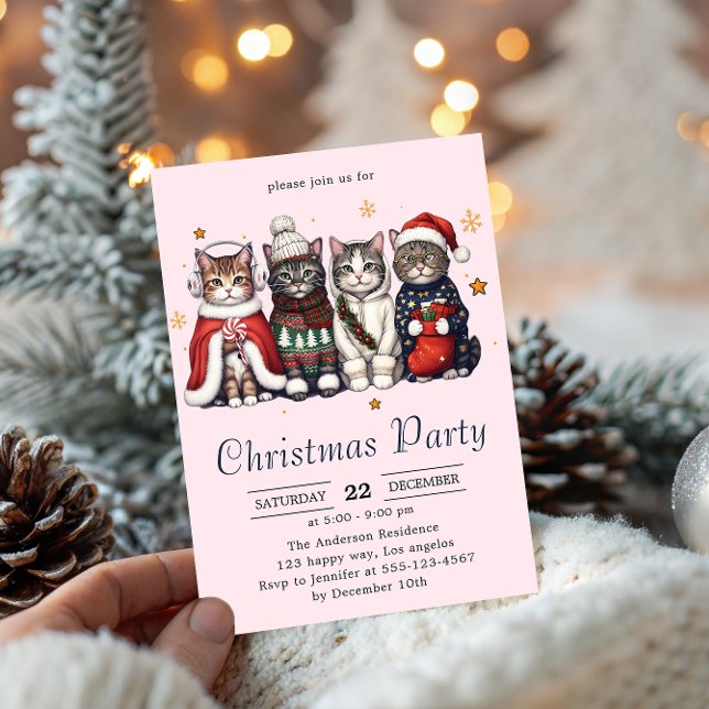  Festive Holiday Cat | Cute Christmas Cats Party   Inbjudningar (Skapare uppladdad)
