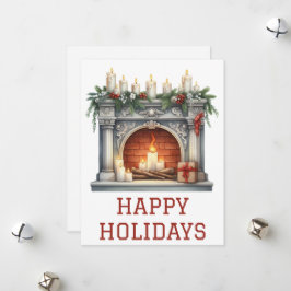 Festive Holiday Fireplace Card Julkort