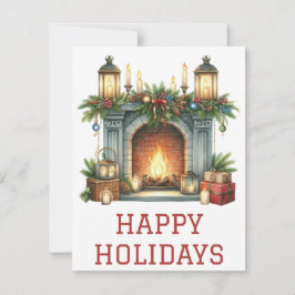 Festive Holiday Fireplace Card Julkort