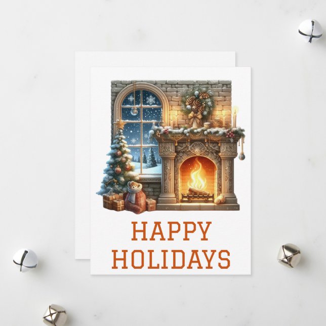 Festive Holiday Fireplace Card Julkort (Fram/Back In Situ)