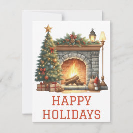 Festive Holiday Fireplace Card Julkort