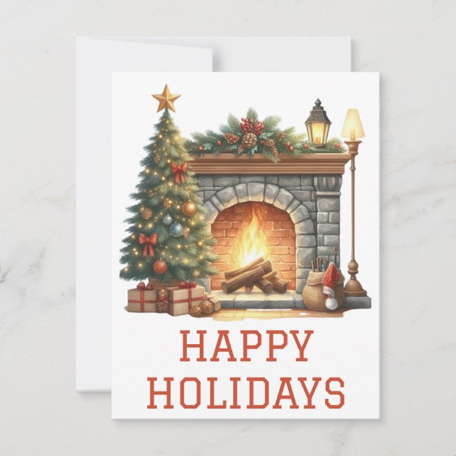 Festive Holiday Fireplace Card Julkort (Framsida)