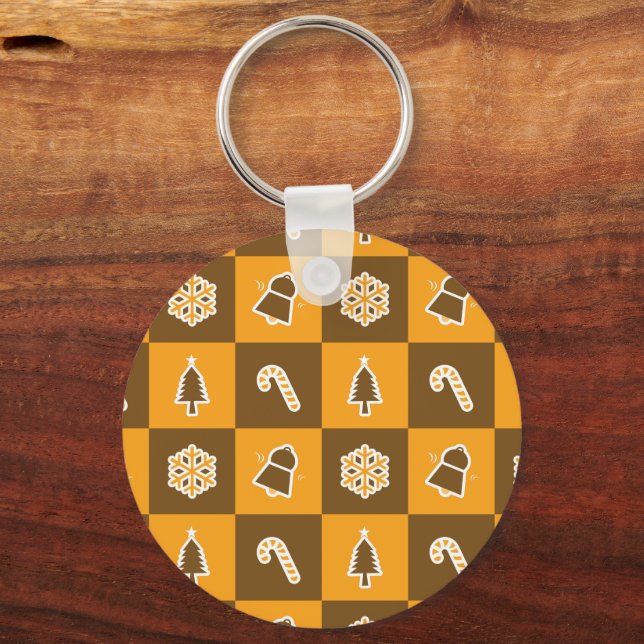 Festive Holiday Grid Pattern Nyckelring (Baksida)