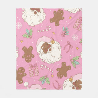 Festive Holiday Pastel Pink Black Santa  Fleecefilt
