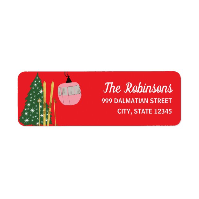 Festive Holiday Ski Skiing Return Address Label Returadress Etikett (Framsidan)
