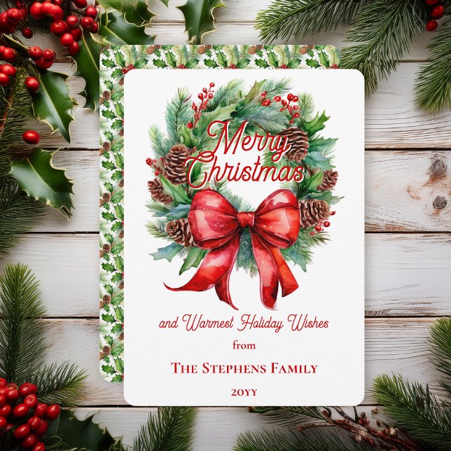 Festive Holiday Wreath Merry Christmas Non-Photo Julkort (Festive Holiday Wreath "Merry Christmas" Non-Photo Flat Greeting Card)