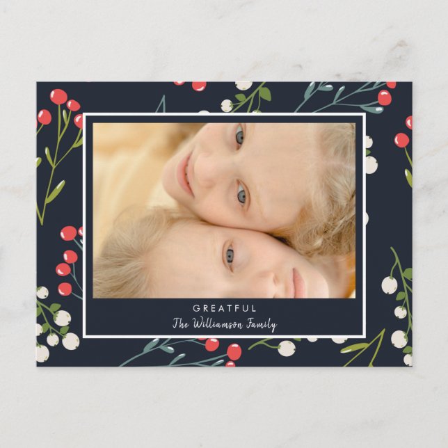 Festive Holly Berries Photo julkort Vykort (Framsida)