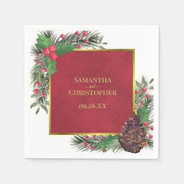 Festive Holly Berries & Pine Holiday Wedding Pappersservett