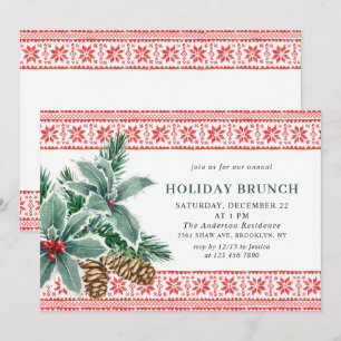 Festive Holly Berry CHRISTMAS HELGDAG BRUNCH Inbjudningar