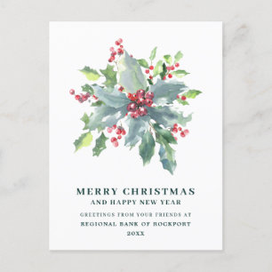 Festive Holly Berry Corporate jul Vykort