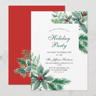 Festive Holly Berry Gren Helgdag jul Party Inbjudningar