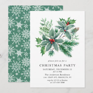 Festive Holly Berry Gren Helgdag jul Party Inbjudningar