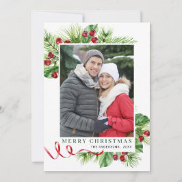 Festive Holly Berry Hälsning Photo Julkort