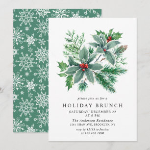 Festive Holly Berry HELGDAG BRUNCH Inbjudningar