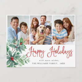 Festive Holly Berry jul 3 Photo Helgdag Post Vykort