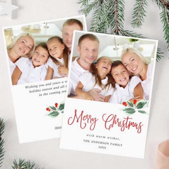 Festive Holly Berry jul Hälsning 2 PHOTO Julkort (Skapare uppladdad)