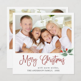 Festive Holly Berry jul Hälsning 2 PHOTO Julkort