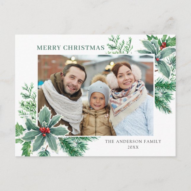 Festive Holly Berry jul Hälsning Helgdag Vykort (Framsida)