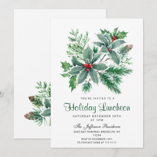 Festive Holly Berry Jul Helgdag Luncheon Inbjudningar