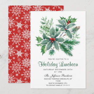 Festive Holly Berry Jul Helgdag Luncheon Inbjudningar