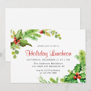 Festive Holly Berry Jul Helgdag Luncheon Inbjudningar