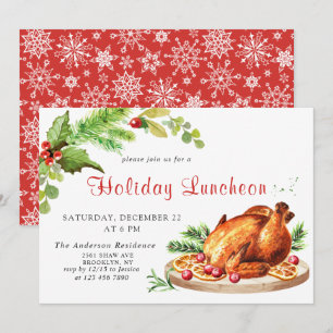 Festive Holly Berry Jul Helgdag Luncheon Inbjudningar