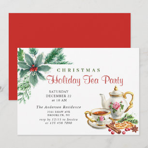 Festive Holly Berry jul Helgdag Tea Party Inbjudningar
