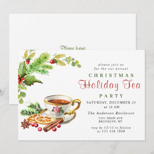 Festive Holly Berry jul Helgdag Tea Party Inbjudningar