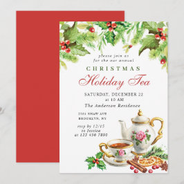 Festive Holly Berry jul Helgdag Tea Party Inbjudningar