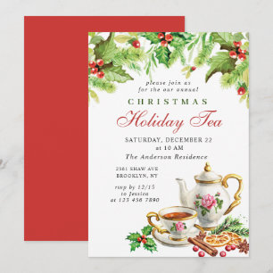 Festive Holly Berry jul Helgdag Tea Party Inbjudningar