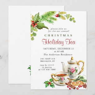 Festive Holly Berry jul Helgdag Tea Party Inbjudningar