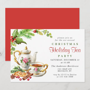 Festive Holly Berry jul Helgdag Tea Party Inbjudningar